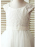 Cap Sleeves Ivory Lace Tulle Wedding Flower Girl Dress